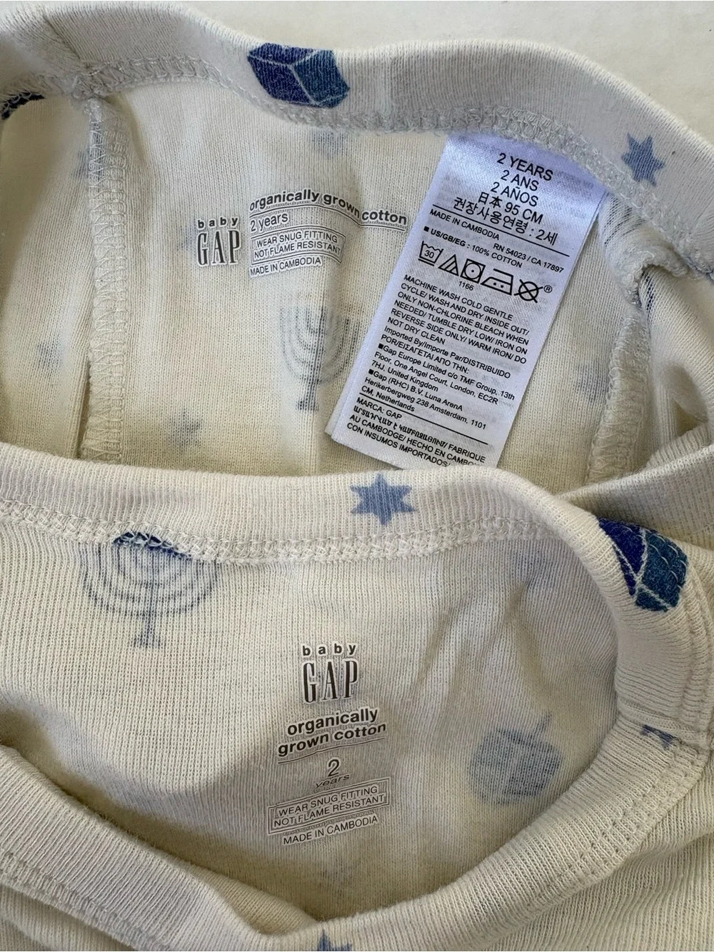 Baby Gap Hanukkah Pajamas Set Top Pants Menorah Dreidel Unisex Sz 2 Boys Girls